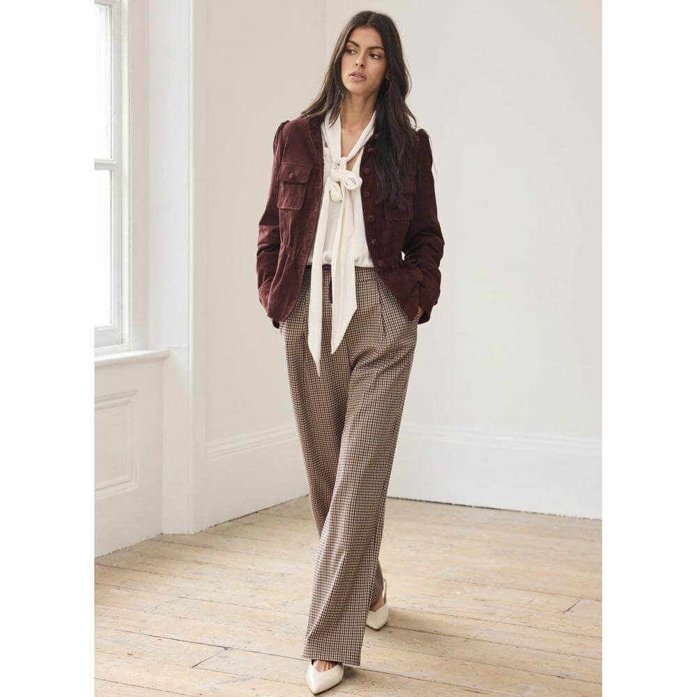 Mint Velvet Burgundy Checked Wide Trousers
